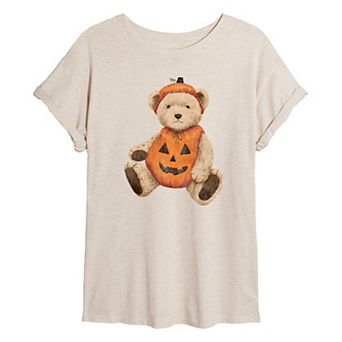 Juniors' Pumpkin Teddy Bear Oversized Tee