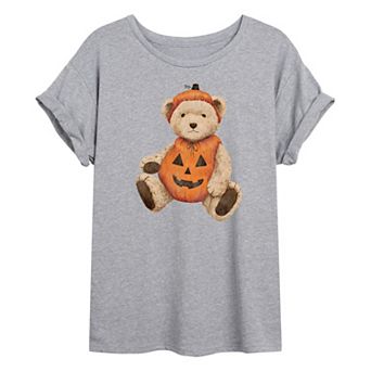 Juniors' Pumpkin Teddy Bear Oversized Tee