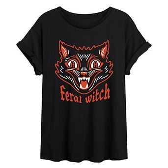 Juniors' Feral Witch Oversized Tee