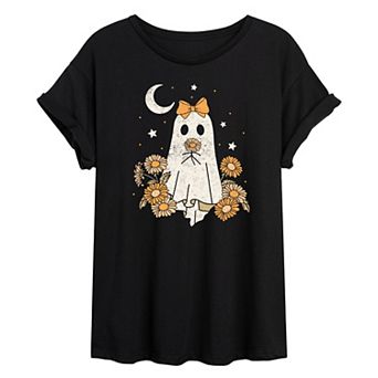 Juniors' Coquette Ghost Floral Oversized Tee