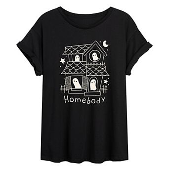 Juniors' Homebody Haunted House Oversized Tee