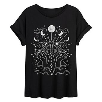 Juniors' Celestial Moth Moon Phase Oversized Tee