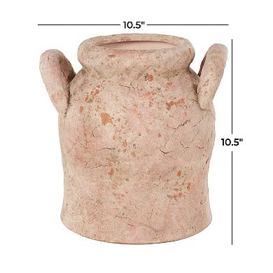 Stella & Eve Ceramic Distressed Antique Decorative Vase with Handles Table Decor