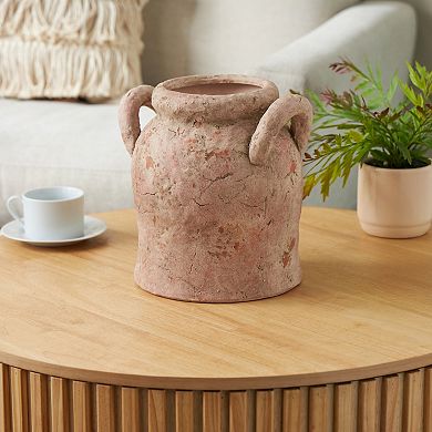Stella & Eve Ceramic Distressed Antique Decorative Vase with Handles Table Decor