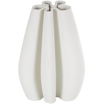 Stella & Eve Ceramic Ribbed Dimensional Concaved Vase with Floral Rim Table Decor