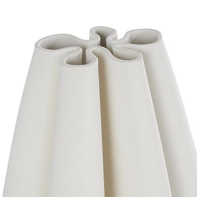 Stella & Eve Ceramic Ribbed Dimensional Concaved Vase with Floral Rim Table Decor