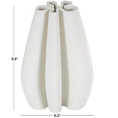 Stella & Eve Ceramic Ribbed Dimensional Concaved Vase with Floral Rim Table Decor