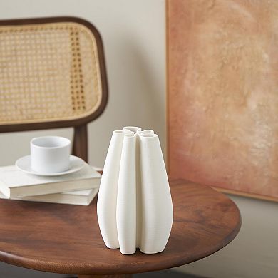 Stella & Eve Ceramic Ribbed Dimensional Concaved Vase with Floral Rim Table Decor