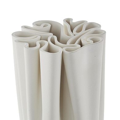 Stella & Eve Ceramic Ribbed Dimensional Folded Vase with Wavy Rim Table Decor