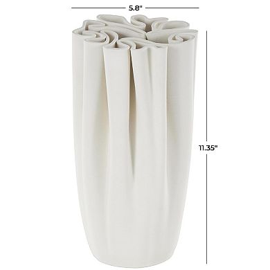 Stella & Eve Ceramic Ribbed Dimensional Folded Vase with Wavy Rim Table Decor