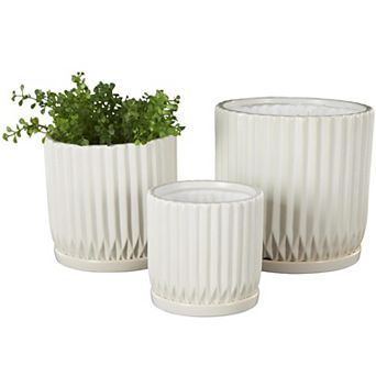 Stella & Eve Ceramic Ribbed Planter with Attached Saucer 3-Pack