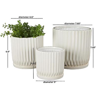 Stella & Eve Ceramic Ribbed Planter with Attached Saucer 3-Pack