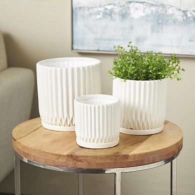Stella & Eve Ceramic Ribbed Planter with Attached Saucer 3-Pack