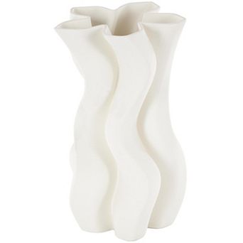 Stella & Eve Ceramic Ribbed Wavy Decorative Vase with Floral Shaped Rim Table Decor