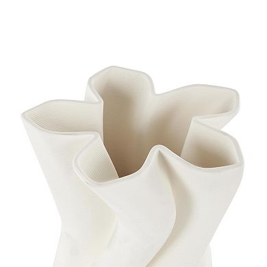 Stella & Eve Ceramic Ribbed Wavy Decorative Vase with Floral Shaped Rim Table Decor