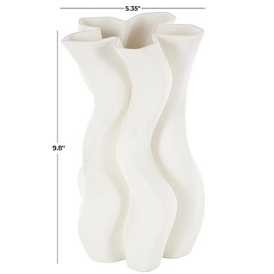 Stella & Eve Ceramic Ribbed Wavy Decorative Vase with Floral Shaped Rim Table Decor