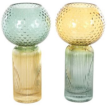 Stella & Eve Glass Ribbed Ombre Decorative Vase Table Decor Set of 2