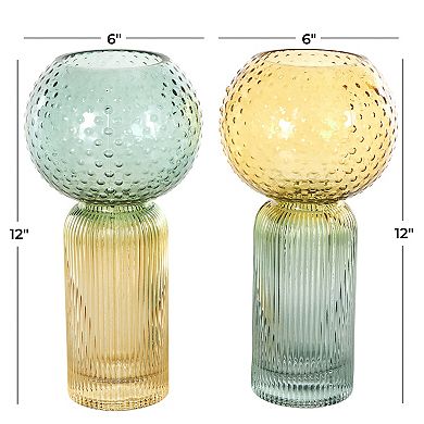 Stella & Eve Glass Ribbed Ombre Decorative Vase Table Decor Set of 2