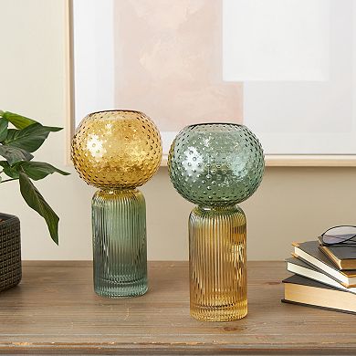 Stella & Eve Glass Ribbed Ombre Decorative Vase Table Decor Set of 2