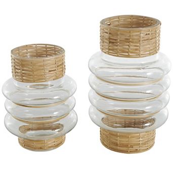 Stella & Eve Glass Rattan Wrapped Decorative Vase Table Decor Set of 2