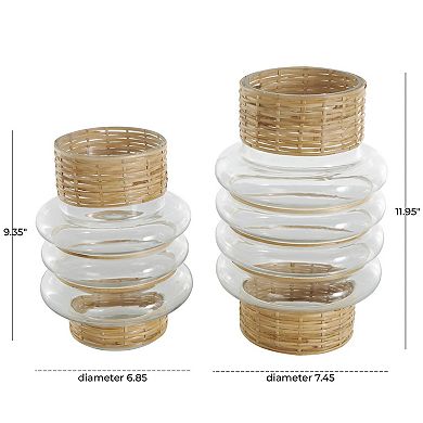 Stella & Eve Glass Rattan Wrapped Decorative Vase Table Decor Set of 2
