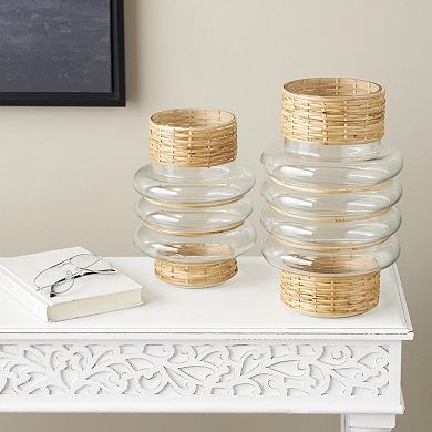 Stella & Eve Glass Rattan Wrapped Decorative Vase Table Decor Set of 2