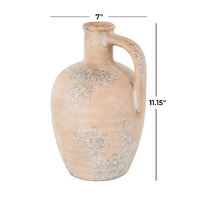 Stella & Eve Ceramic Distressed Decorative Vase with Handle Table Decor
