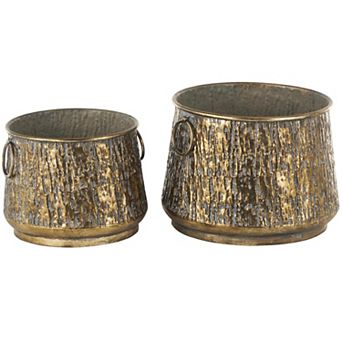 Stella & Eve Metal Textured Planter with Ring Handles 2 pc