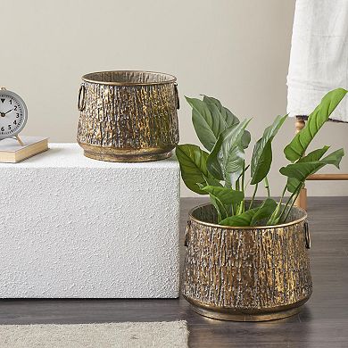 Stella & Eve Metal Textured Planter with Ring Handles 2-Piece