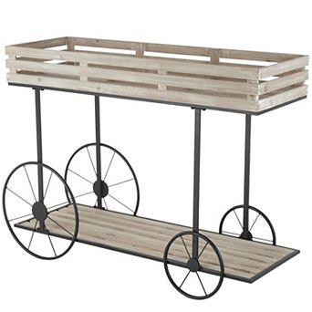Stella & Eve Wood Wheelbarrow Plant Stand with Shelf