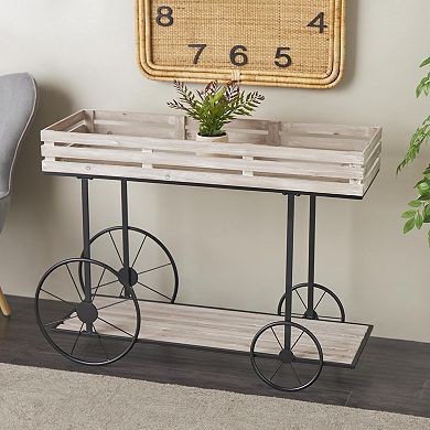 Stella & Eve Wood Wheelbarrow Plant Stand with Shelf