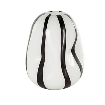 Stella & Eve Glass Concaved Round Decorative Vase with Black Stripes