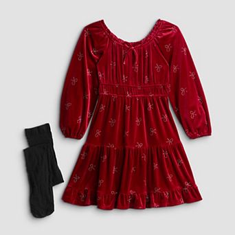 Girls 7-16 As U Wish Bow Stud Velvet Dress & Tights