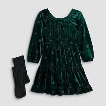 Girls 7-16 As U Wish Bow Stud Velvet Dress & Tights