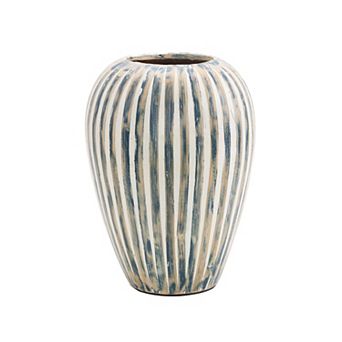 Stella & Eve Bamboo Wood Brushed Decorative Vase with White Stripes Table Decor
