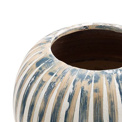 Stella & Eve Bamboo Wood Brushed Decorative Vase with White Stripes Table Decor