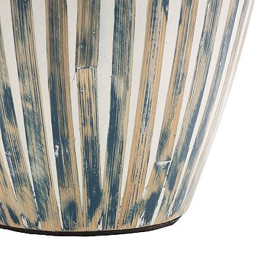 Stella & Eve Bamboo Wood Brushed Decorative Vase with White Stripes Table Decor