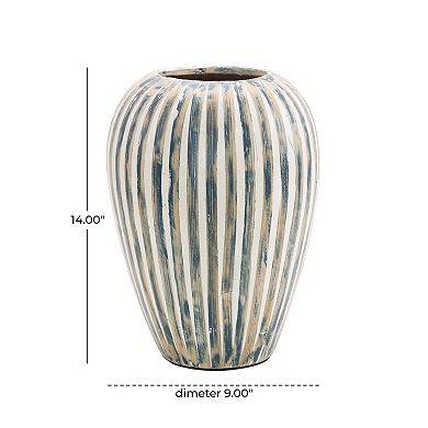 Stella & Eve Bamboo Wood Brushed Decorative Vase with White Stripes Table Decor