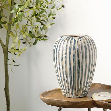 Stella & Eve Bamboo Wood Brushed Decorative Vase with White Stripes Table Decor