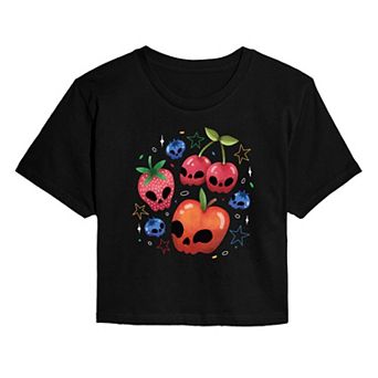 Juniors' Summerween Jack O' Lantern Fruits Cropped Tee