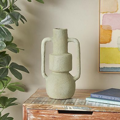 Stella & Eve Textured Paper Mache Decorative Vase with Squared Handles Table Decor