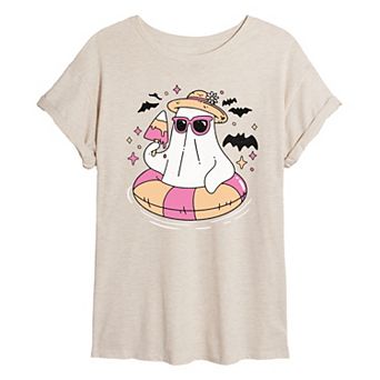 Juniors' Summerween Ghost Pool Float Oversized Tee