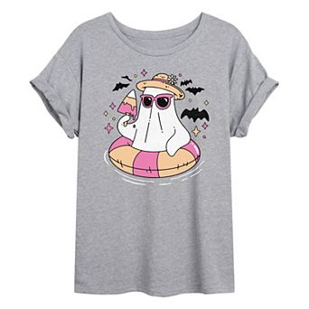 Juniors' Summerween Ghost Pool Float Oversized Tee