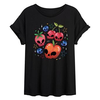 Juniors' Summerween Jack O Lantern Fruits Oversized Tee