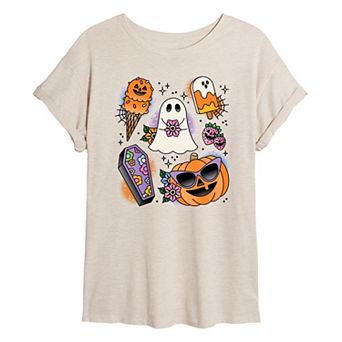Juniors' Summerween Flash Tattoos Oversized Tee