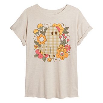Juniors' Retro Ghost Floral Oversized Tee