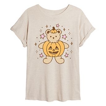 Juniors' Cute Teddy Bear Pumpkin Oversized Tee