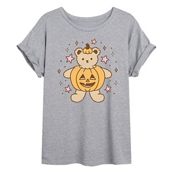 Juniors' Cute Teddy Bear Pumpkin Oversized Tee
