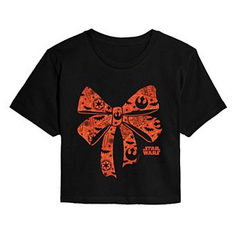 Juniors' Star Wars Halloween Bow Silhouette Cropped Tee