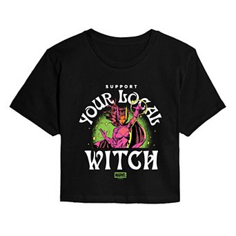 Juniors' Marvel Support Your Local Witch Cropped Tee